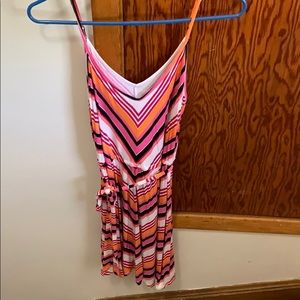 Orange, pink, black and white striped dress